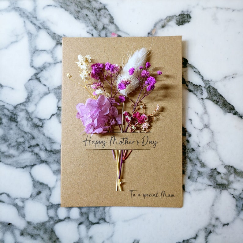 Mothers day card brown with dried flowers