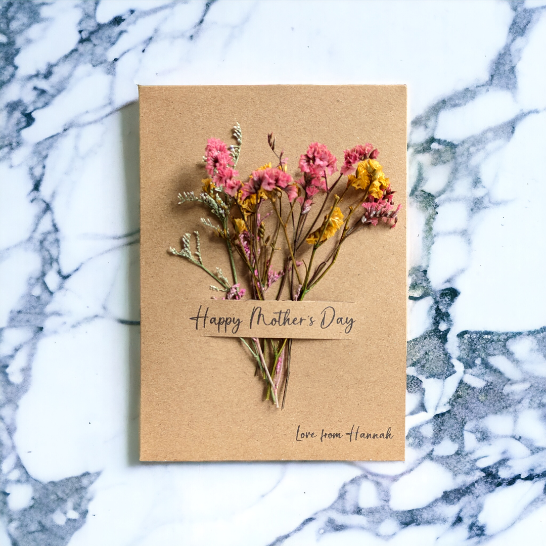 Brown mothers day card with dried flowers