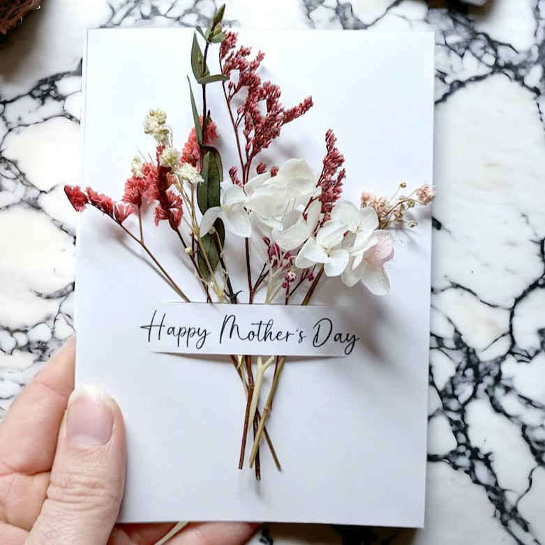 Mothers day card white with dried flowers