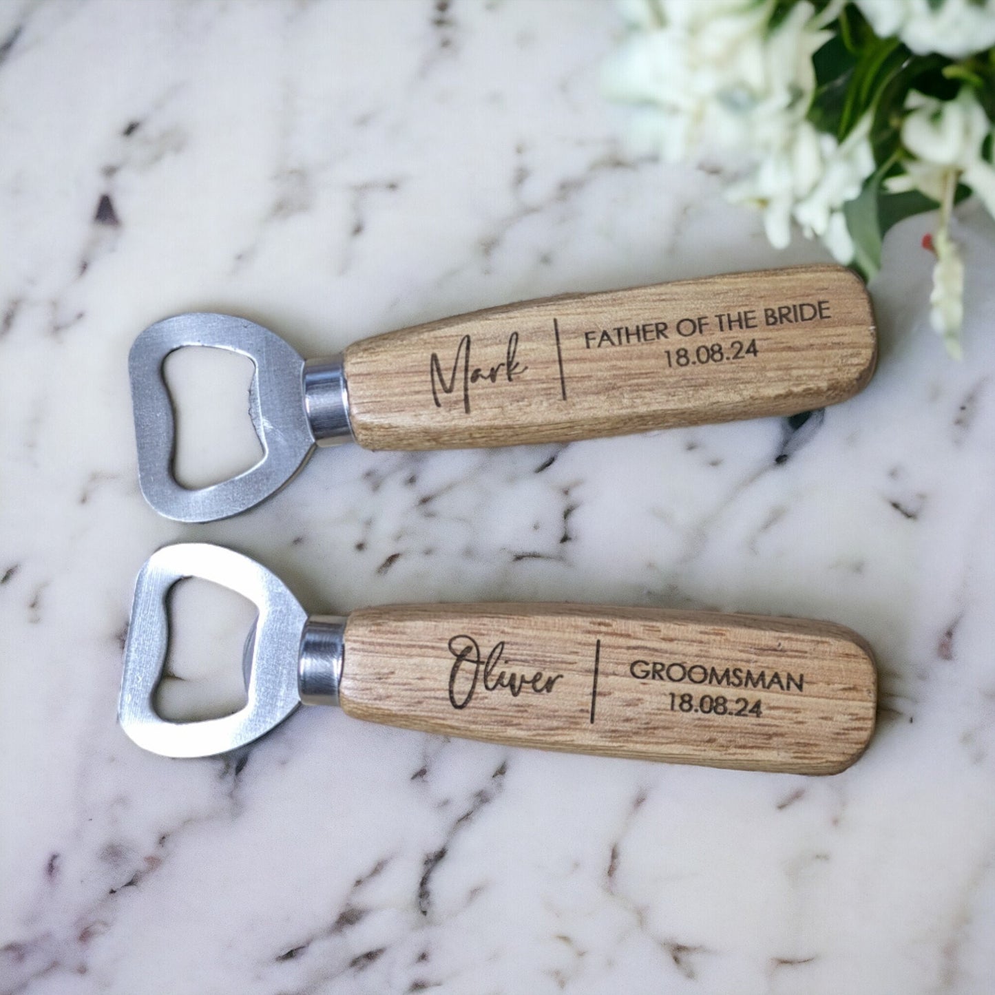 Personalised bottle opener for groomsmen