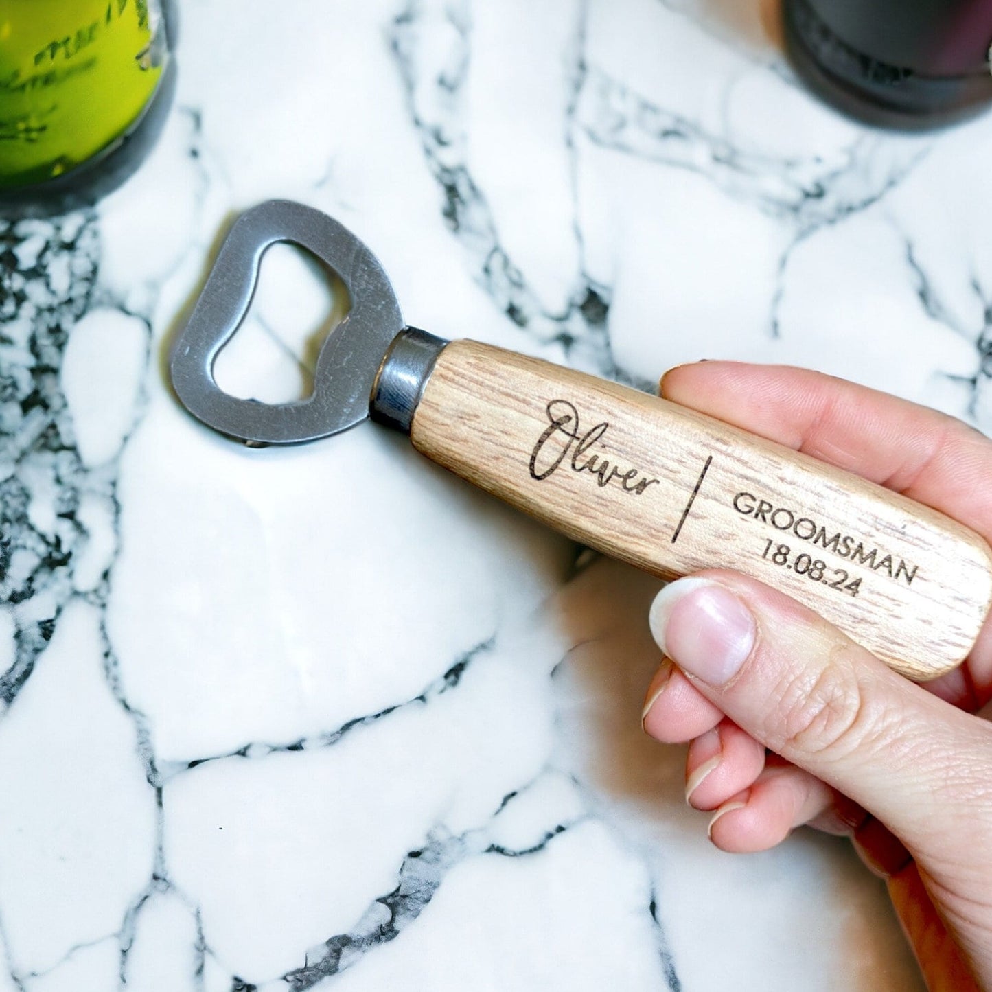 Personalised bottle opener for groomsmen