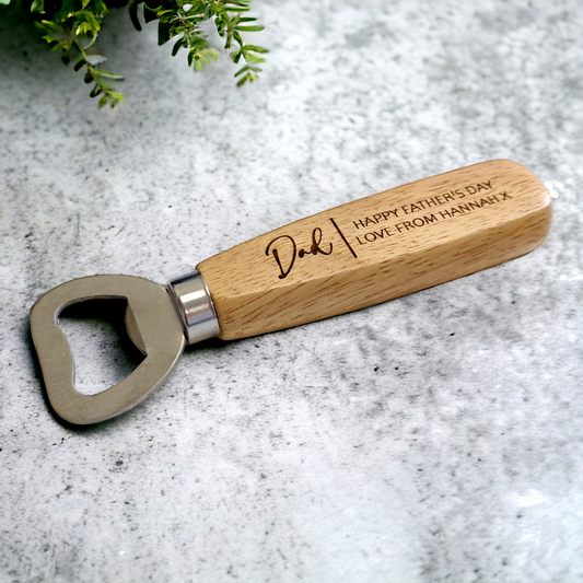 Father's day gift wooden bottle opener personalised