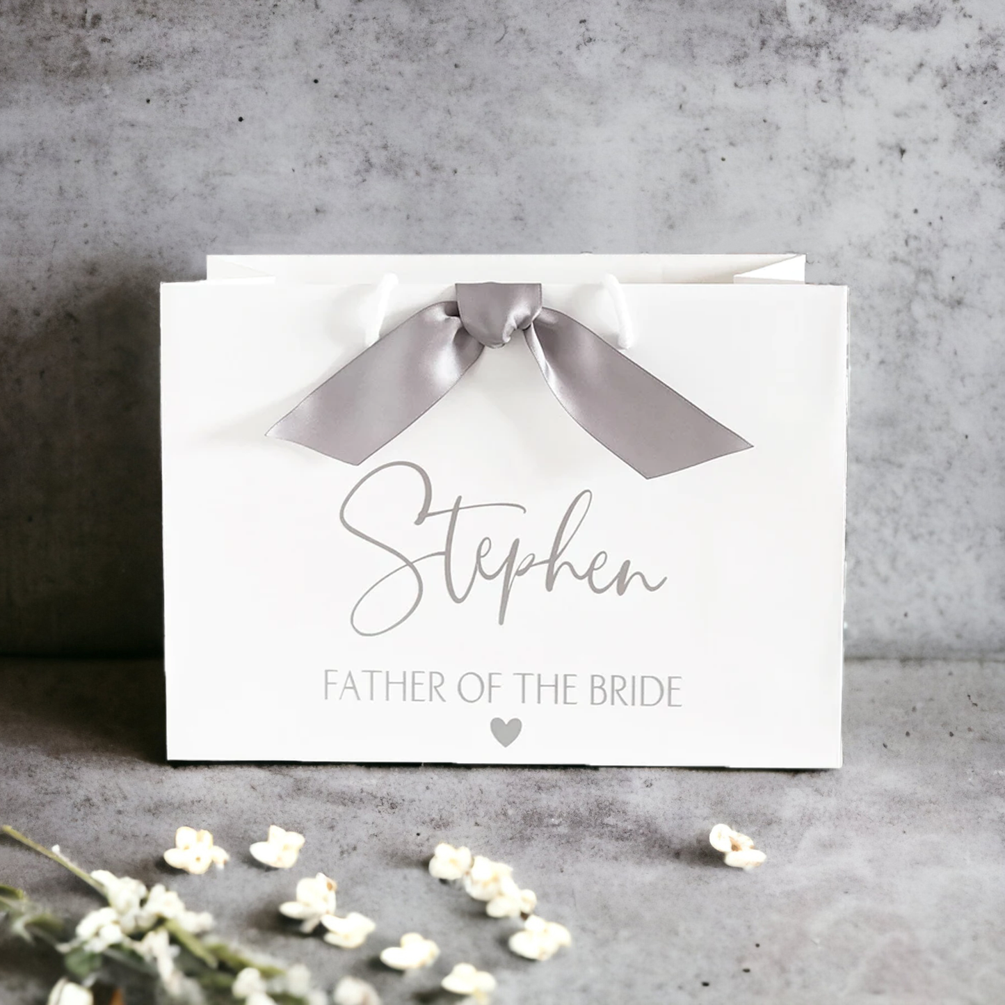 Personalised father of the bride gift bag silver with ribbon - adccrafts