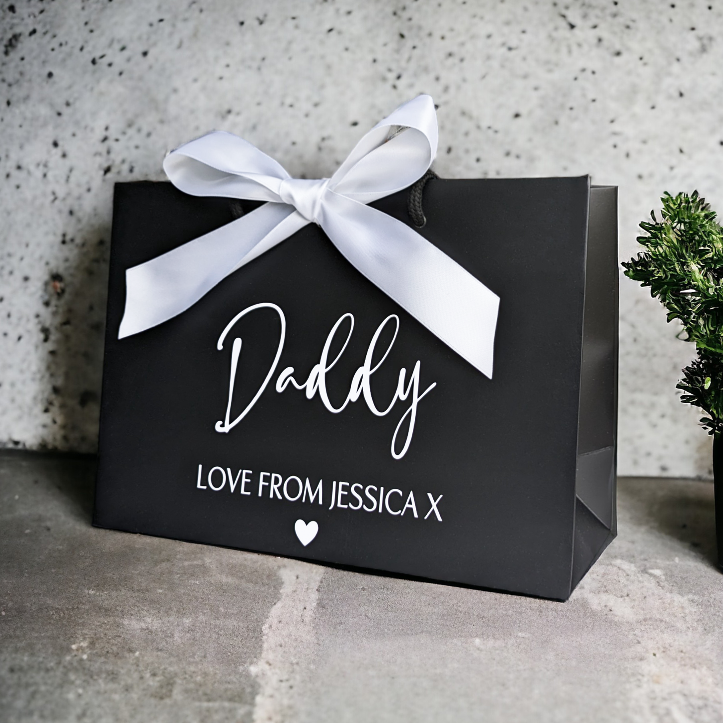 personalised father's day gift bag black large ribbon bow