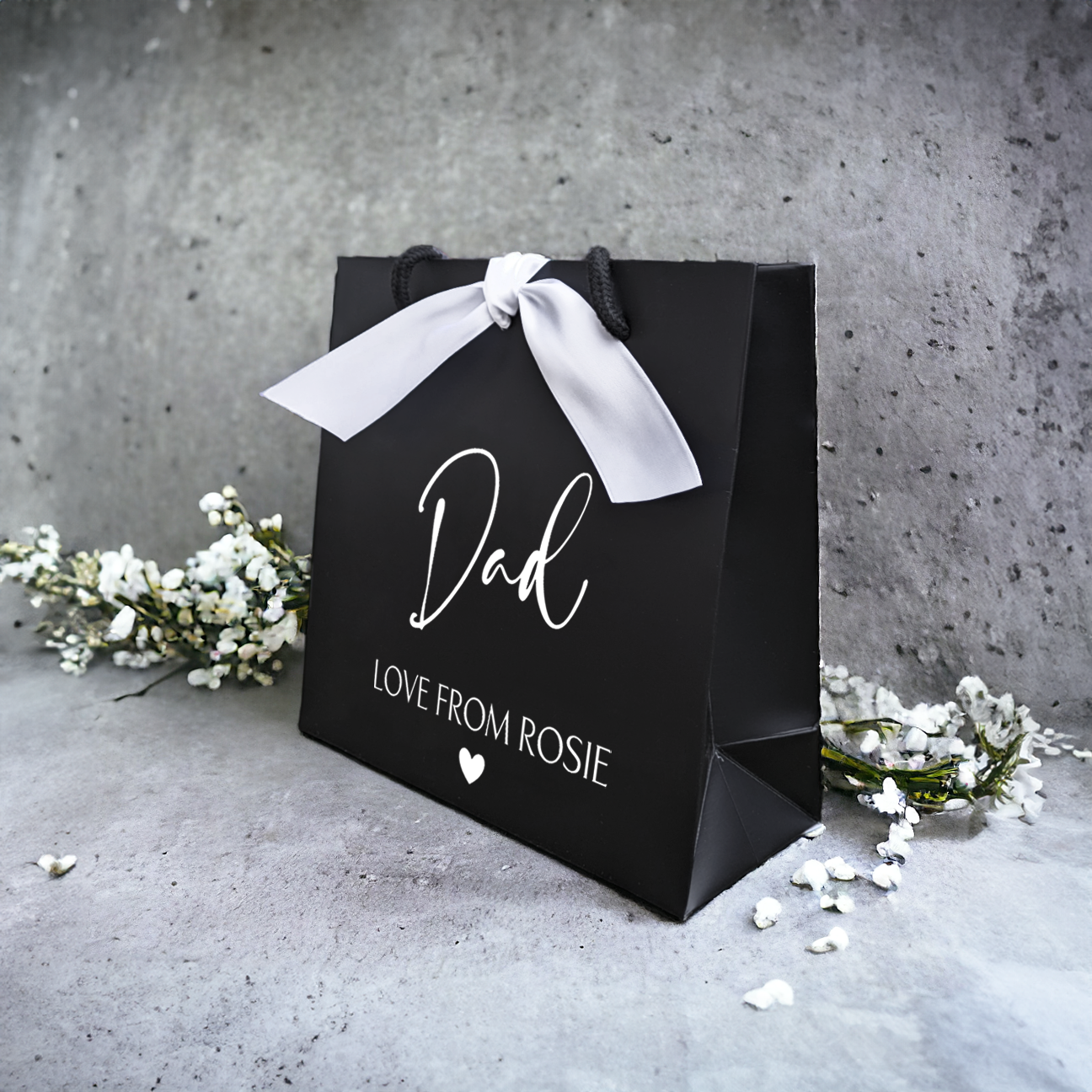 personalised father's day gift bag black small bag side view