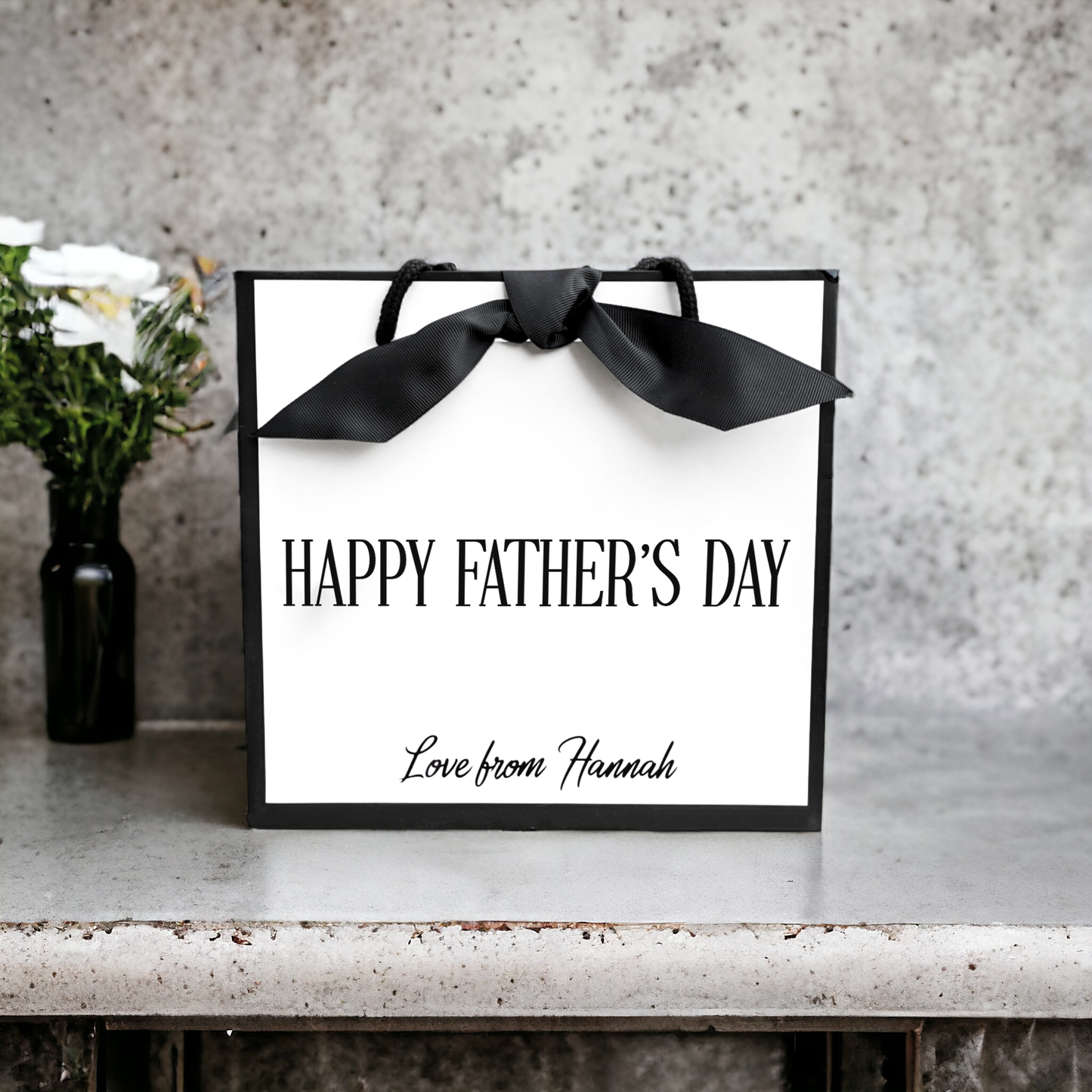 personalised father's day gift bag black edge small bag