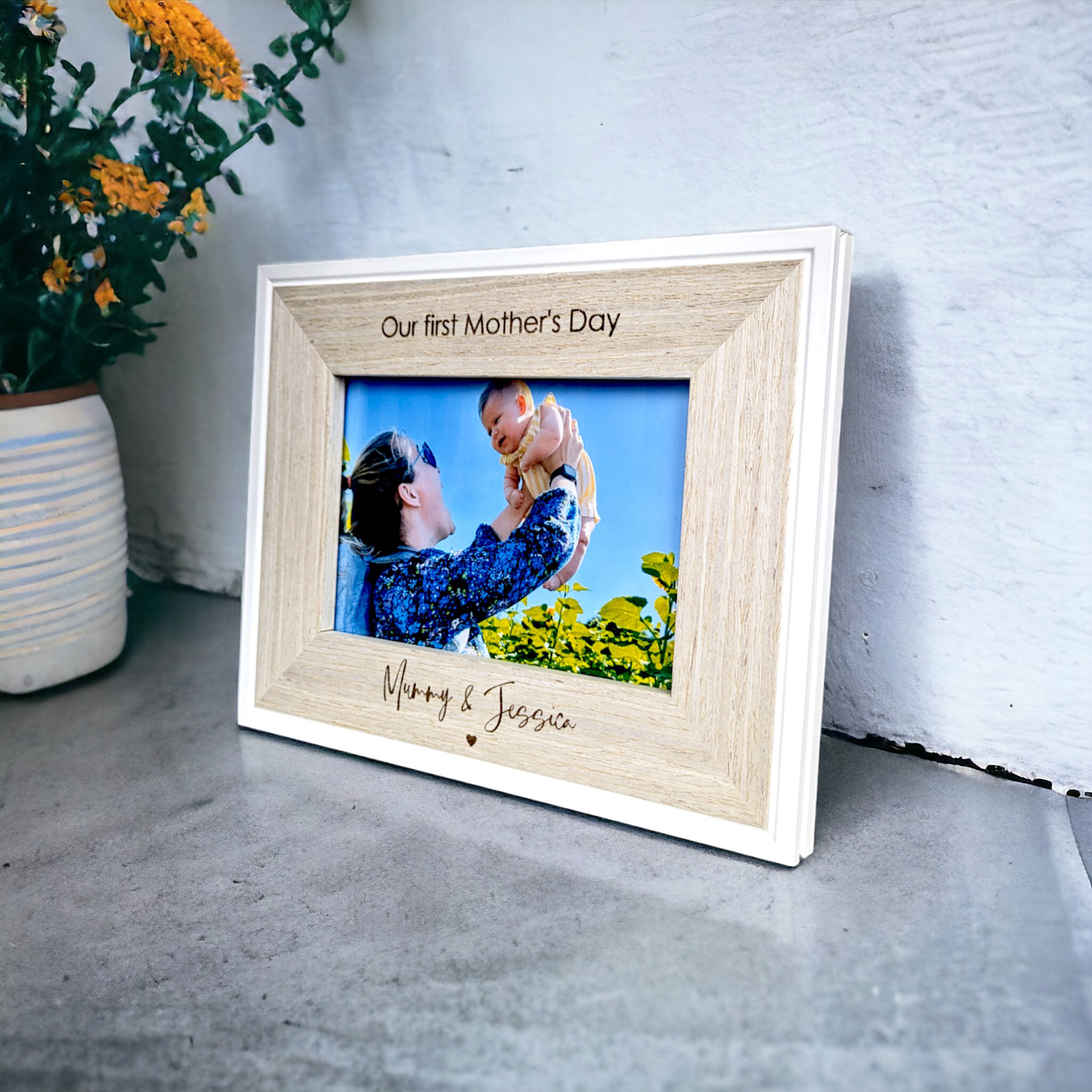 personalised engraved wooden mothers day frame side view