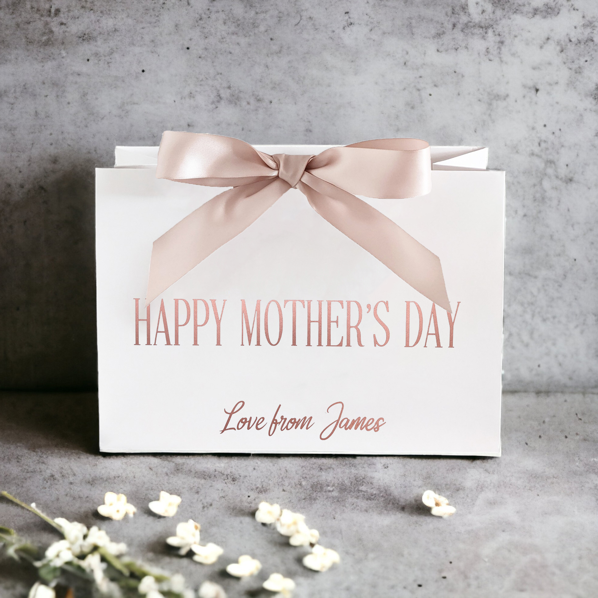 Personalised mothers day gift bag rose gold with bow adccrafts