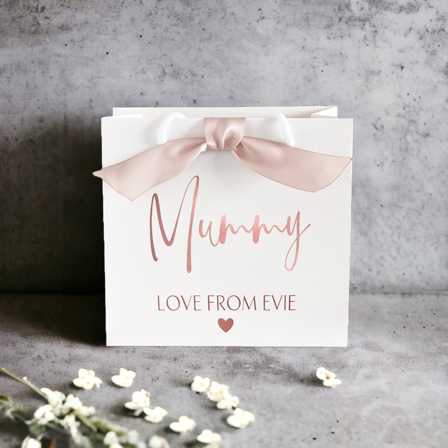 personalised mother's day rose gold gift bag with ribbon small bag