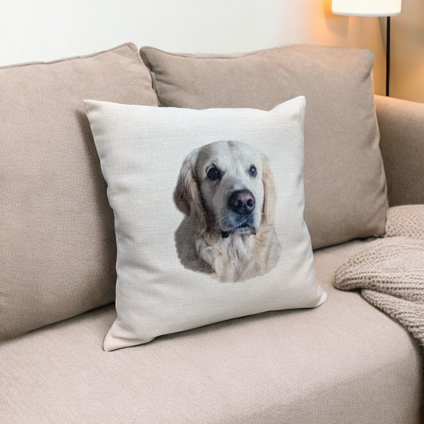 Personalised dog photo cushion golden retriever