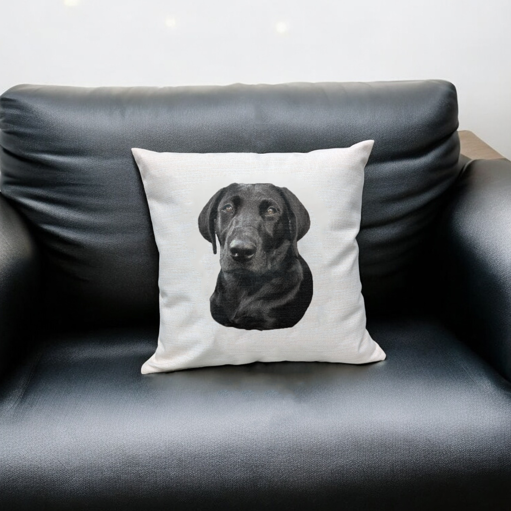 Personalised dog photo cushion black labrador