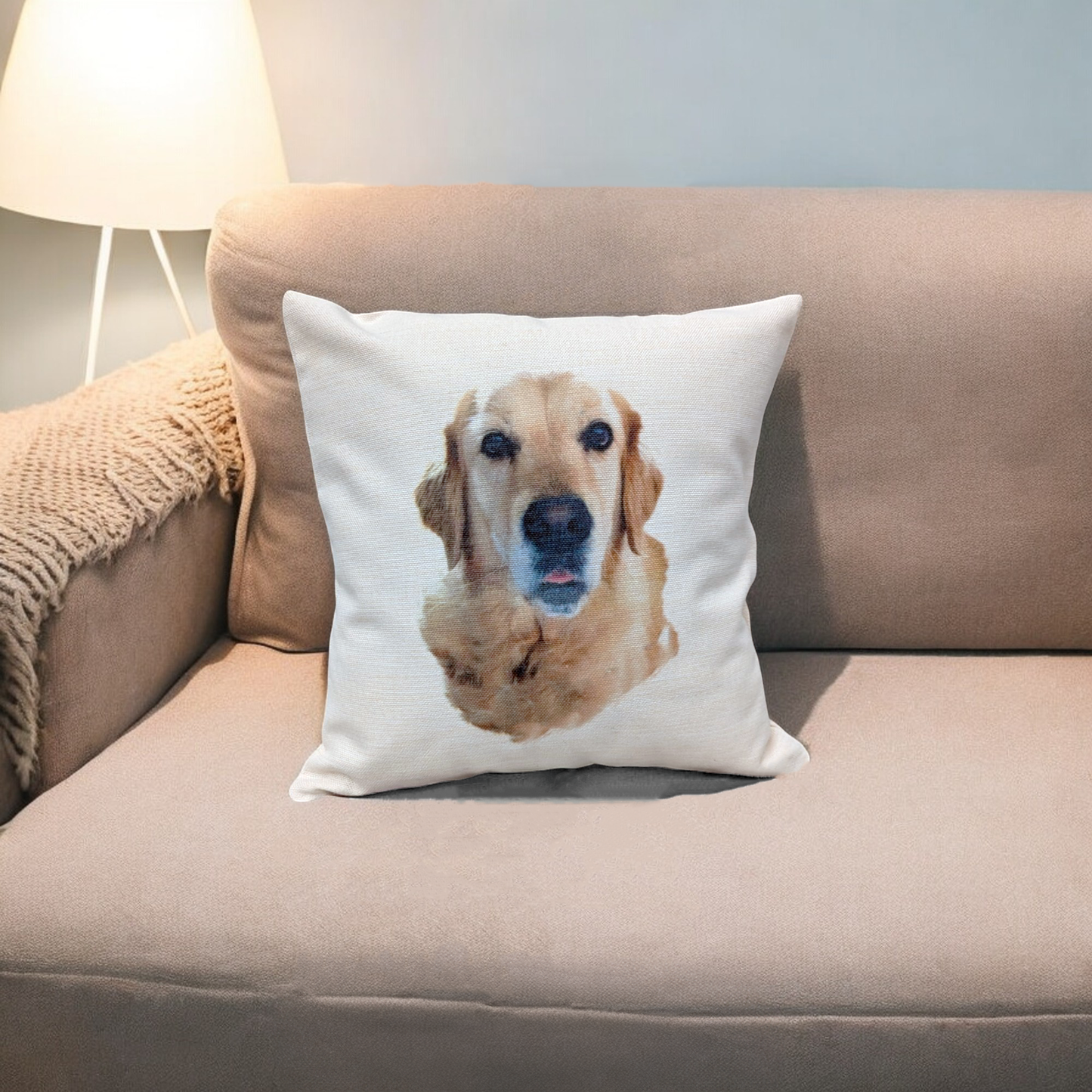 Personalised dog photo cushion golden retriever