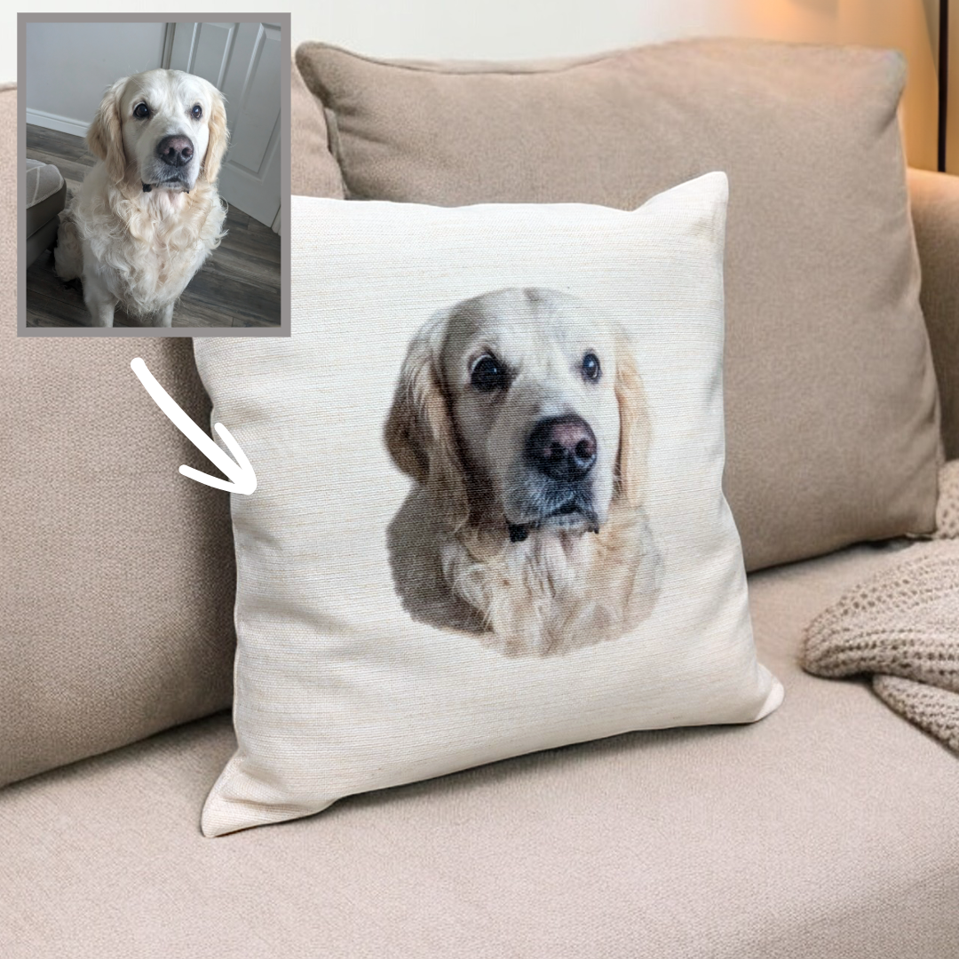 Personalised pet photo cushion, custom pillow with dog picture