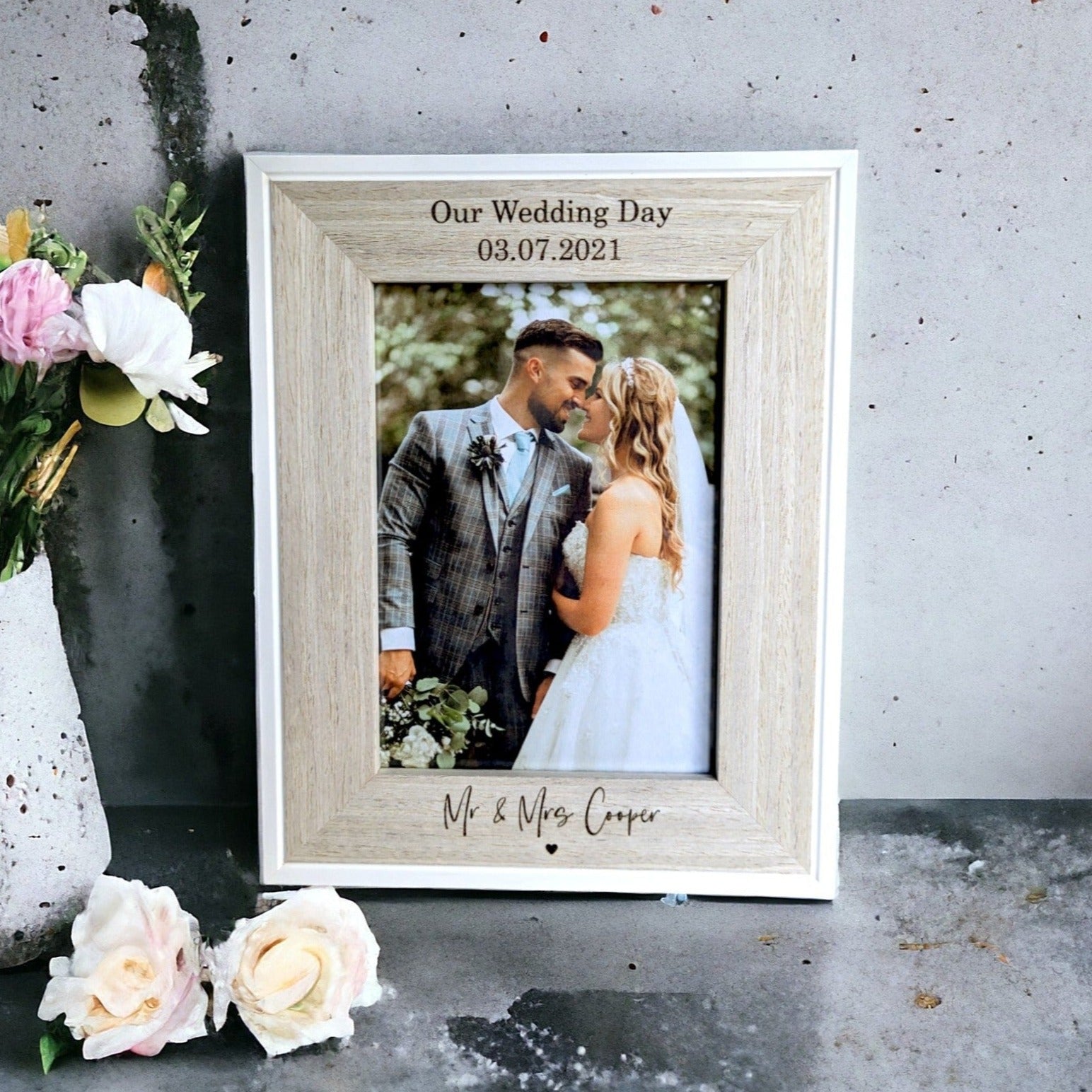 personalised wooden wedding frame mr & mrs